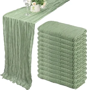 Farmhouse Sage Green Table Runner Solid Gauze Cheesecloth Table Runner for Wedding Party