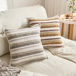 Farmhouse Stripe Jacquard Sofa Pillow Cushion Cover Home Decorative Throw Pillow for Couch Living Room
