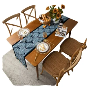 Farmhouse Style Table Runners Long Embroidered Table Runner with Hand Tassels for Party