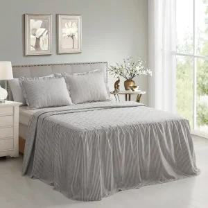 Farmhouse Ticking Stripe Bed Skirt Quilted Striped All Season Brushed Polyester Dust Resistant Design