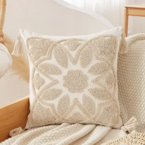 Farmhouse Tufted Throw Pillow Cover with Tassels