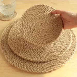 Farmhouse Woven Round Placemats Natural Hand Woven Water Hyacinth Placemats Rattan Placemats