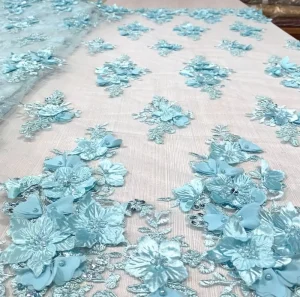 Fashion 3D Flower Beaded French Lace Embroidery Tulle Fabric Dress Handmade 3D Beaded Embroidered Wedding Accessories 100%