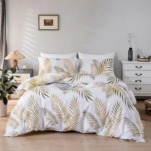 Fashion Bedding Set Soft and Comfortable Duvet Cover Set Polyester Golden Leaf 3D HD Digital Printed Duvet Cover Set