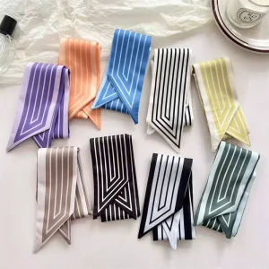 Fashion Classic Striped Narrow Scarf Versatile Hair Tie Bag Ribbon Shirt Accessory Multi-purpose Hair Scarf Bag Wrap Neck Scarf