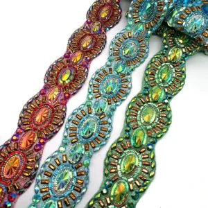 Fashion Customized Color Iron on Rhinestone Design Applique Trimming for Miami Carnival Costume Supplier