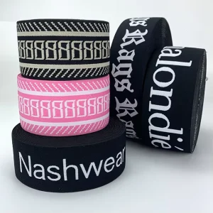 Fashion Design Polyester Spandex Band Embossed Debossed Logo Elastic Webbing for Waist Band