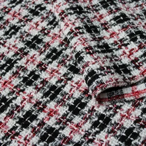 Fashion Design Super Soft Black Red Check Plaid 100% Polyester for Lady Suit Coat Dress