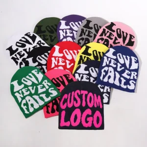 Fashion Simple Y2K Plaid Beanie Hat Custom OEM Winter Beach Skull Letter Print Warm Knitted Unisex Jacquard Beanie