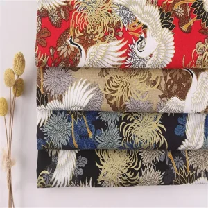 Fashion Style Digital Printing 100% Pure Cotton Navy Black Crane Design Luxury Cotton Fabric for Bedding Set Home Textile