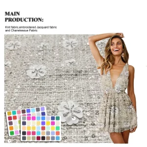 Fashion Style Polyester Acrylic Rayon Sequin Blend Woven Tweed Fabric for Dresses