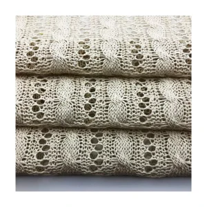 Fashionable Big Holes and Swift Pattern Knitted 85% Polyester 15% Cotton 260gsm Piece Dyed Hollow Jacquard Fabric for Dress