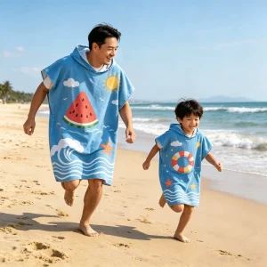 Fashionable Design Parent child Hooded Beach Towel Customized Adult Poncho Towel Multi purpose Spa Towel
