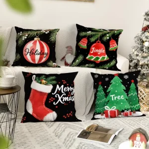 Fast Delivery Printed Christmas Decoration Linen or Short Plush Throw Pillow Covers Eco Friendly Home Decor