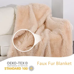 Faux Fur Blankets Custom Warm Soft Lora Minky Double Sided Ruched Faux Rabbit Fur Throw Blanket for Bed