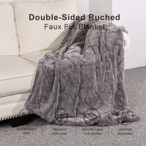 Faux Fur Fleece Blanket Double Sided 50″*60″ 54″*72″ Fluffy Soft Smooth Fake Fur Knit Blanket for Home Use