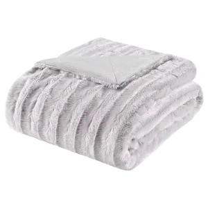 Faux Fur Throw Blanket Luxury Long Faux Fur Throw Grey Blanket Premium Soft Cozy Plush Wrinkle Resistant Blanket Bed