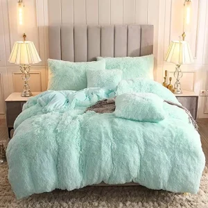 Faux Fur Velvet Fluffy Bedding Duvet Cover Set Down Comforter Quilt Cover with Pillow Shams
