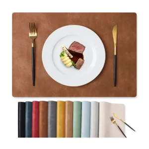 Faux Leather 100% Waterproof Oil-Proof Wipeable PU Place Mats Heat Resistant Reversible Table Mats for Kitchen Dining Outdoor
