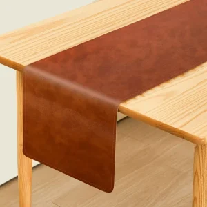 Faux Leather Table Mat Custom Cowhide Pattern Brown Vegan Leather Table Runner for Dining Table