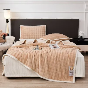 Faux Rabbit Fur Luxury Throw Blanket Thick Bubble Plush Bed Cover with Knitted Trim All Season Home Sofa Nap Gift