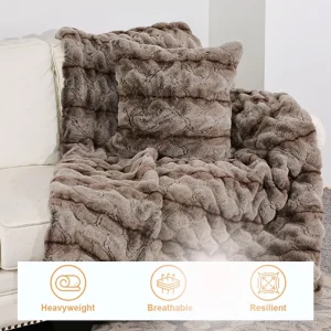 Faux Rabbit Fur Solid Fluffy Thick Warm Throw Blanket Machine Washable for Bed