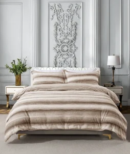 Faux Rabbit Fur with Milky Velvet Bedding Set with 2pcs Pillowcase Fur Comforter with Cushion Cover Blanket
