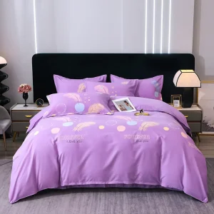 Feather Print 4 Piece Cotton Bedding Set Soft Breathable & Machine Washable for Everyday Comfort