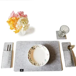 Felt Placemat Set Heat Resistant Non Slip Solid Color Polyester Table Mats Washable Place Mats For Dining Table Decor