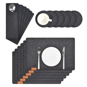 Felt Placemats Set Absorbent Felt Coaster and Dining Table Mats Non-Slip Heat Resistant Felt Place Mat
