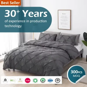 Finished Product Inspection 3 Piece Bedding Set Pinch Pleated Zipper Closure 100% 120GSM Microfiber Pintuck Duvet Cover