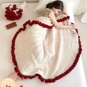 Finished Rose Bouquet Cyber Red Solid Color Knitted Eco friendly Summer Air conditioning Blanket Girlfriend’s Valentine’s Day