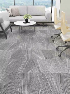 Fire Rated Modular Gray Carpet Tile with Subtle Line Texture for Premium Business Meeting and Waiting Spaces Wall to Wall