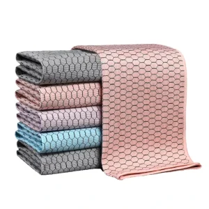 Fish Scale Honeycomb Microfiber Glass Cleaning Cloth 300GSM Lint Free Streak Free Polishing Towel Quick Dry Kitchen Car