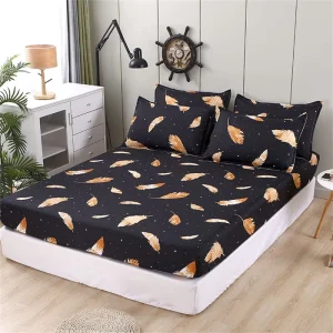 Fitted Bed Sheet Elastic Edged Polyester Fitted Sheets Home Hotel Geometric Grids Bedsheet