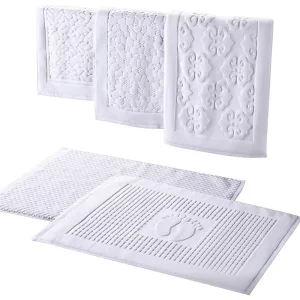 Five star Hotel Cotton Bath Mat Non Slip Highly Absorbent Soft Towel Style White Floor Mat for Guesthouses Beauty Salons