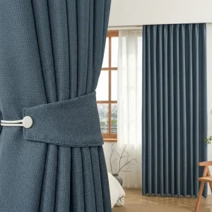 Flame Retardant Blackout Curtains For Hotel Project Fireproof Linen Texture Window Drapes For Commercial School