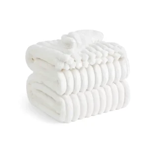 Flannel Blanket With Stripe Fleece Blanket Super Soft Throw 3D Ribbed Jacquard Lightweight Bed Blanket All Season