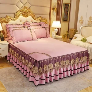 Flannel Home Bed Skirt Solid Color Lace Decoration Bed Skirt Set