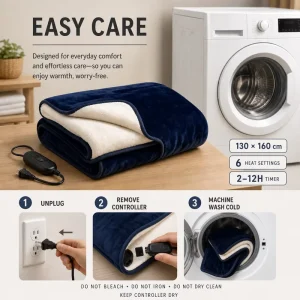 Flannel Sherpa 130*160cm Electric Heated Blanket 220V 6 Heat Settings Auto Shut off UKCA RoHS Certified Machine Washable