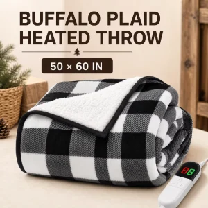 Flannel Sherpa Buffalo Plaid Christmas 50*60 Inch Heated Blanket 8 Heating Levels Auto Off Overheat Protection Factory