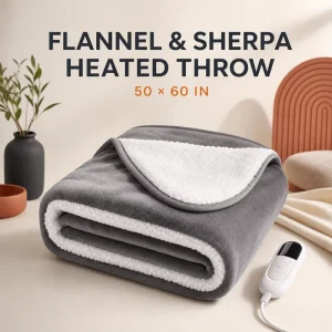 Flannel Sherpa Electric Heated Throw Blanket 50*60 Inch 9 Heat Settings Auto Shut off CE RoHS Certified