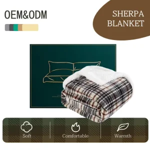 Flannel and Sherpa Double-Layered Blanket Soft Classic Check Polyester Sherpa Fleece Throw