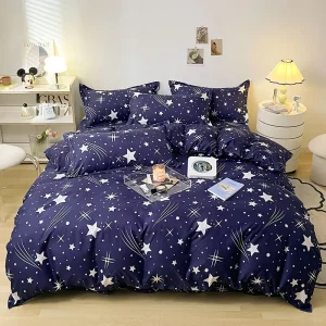 Flat Sheet Bedding Set Microfiber Soft Starry Pattern Bedding Set Duvet Cover with Zipper Closure 2 Pillow Shams Duvet Cover Set
