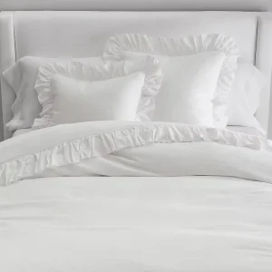 Flax Linen Fringe Ruffle Duvet Cover Wear Resistant Moisture Wicking Natural Linen Texture Soft Ruffle Duvet Cover Set