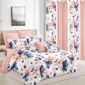 Floral 3D Digital Printed 100% Polyester Bedroom Curtains Bed Sheets Bedding Set for Home Hotel