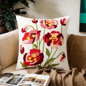 Floral Embroidered Modern Decorative Throw Pillow CoversSquare Cushion Cases Machine Washable Polyester 45x45cm Living