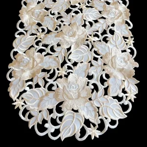 Floral Embroidered Nonwoven Polyester Cotton Square Table Runner and Decorative Overlay