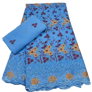 Floral Embroidery Swiss Voile Lace African Cotton Voile Fabric with Stones Nigeria Women Wedding Fabrics