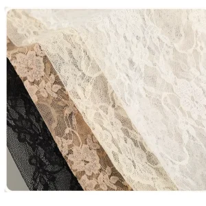 Floral Glitter Lace Fabric Champagne White Black Color Stretch Nylon Spandex Lace Fabric for Wedding Dress Bridal Gown